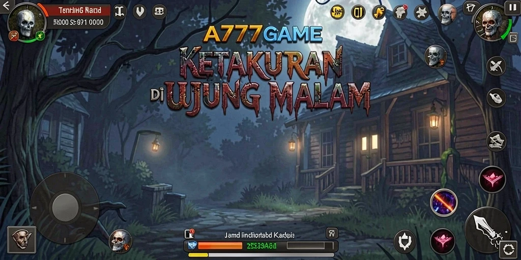 Tangkapan layar A777GAME menampilkan suasana menyeramkan dalam gameplay.