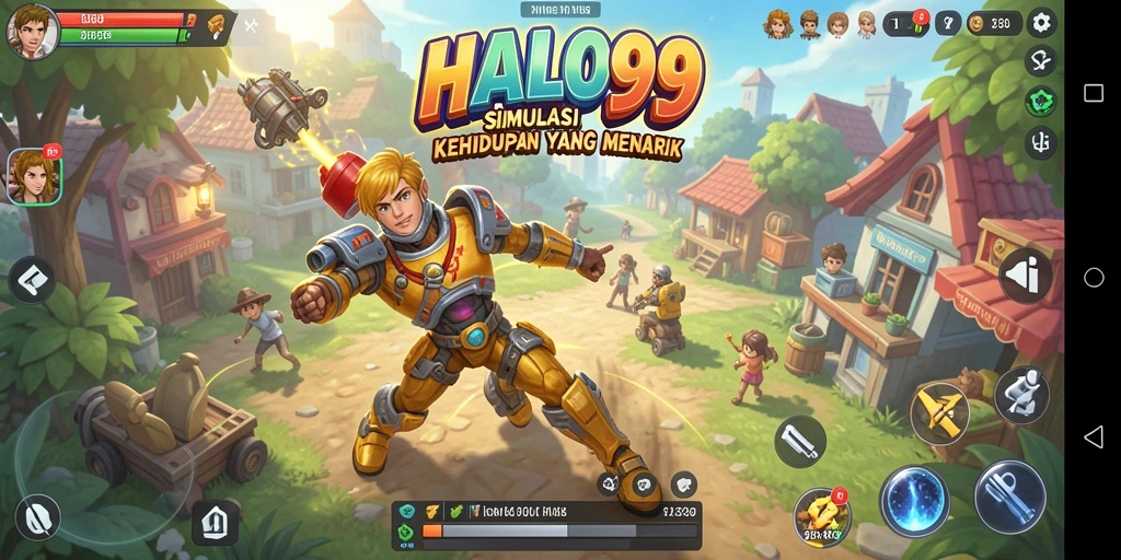 Tampilan gameplay HALO99 dengan interaksi karakter yang menarik.