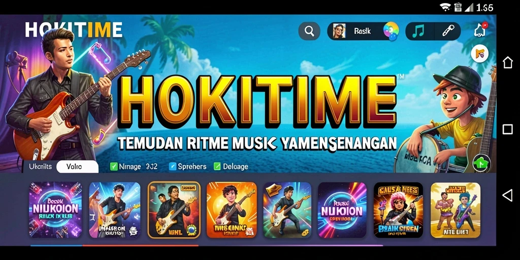 Screenshot gameplay HOKITIME yang menggambarkan interaksi musik.
