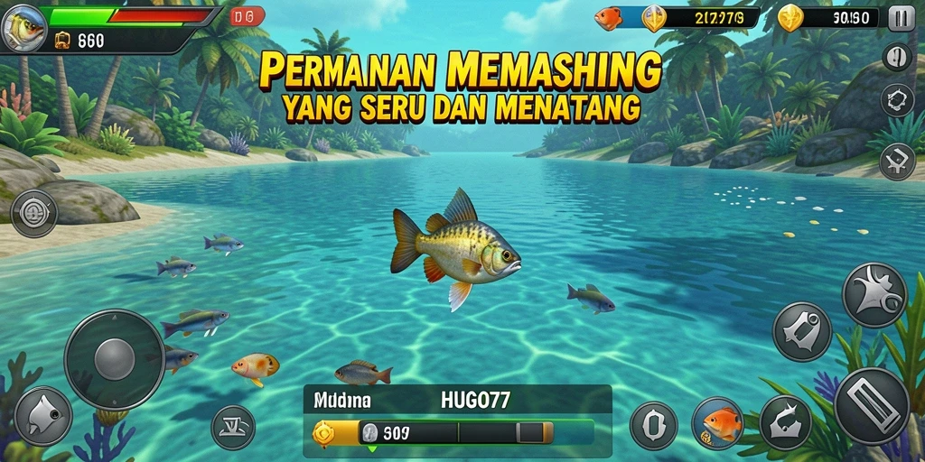 Tampilan gameplay HUGO77 yang menarik dan penuh aksi memancing.
