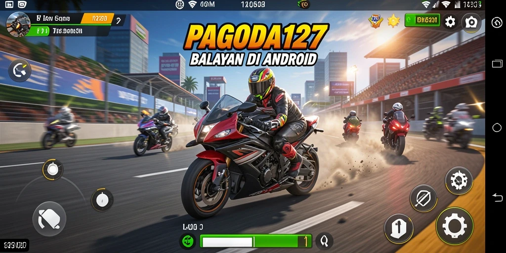 Screenshot menunjukkan aksi balapan motor yang seru di PAGODA127.