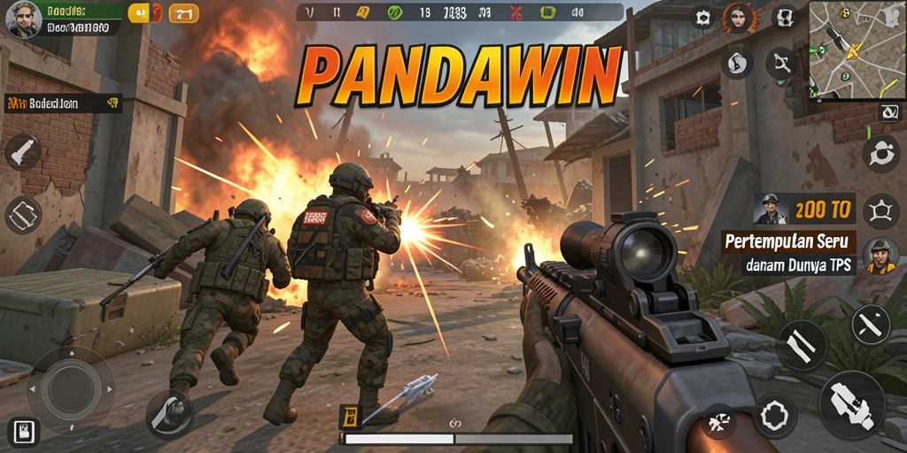 Screenshot gameplay PANDAWIN menunjukkan pertempuran yang intens.