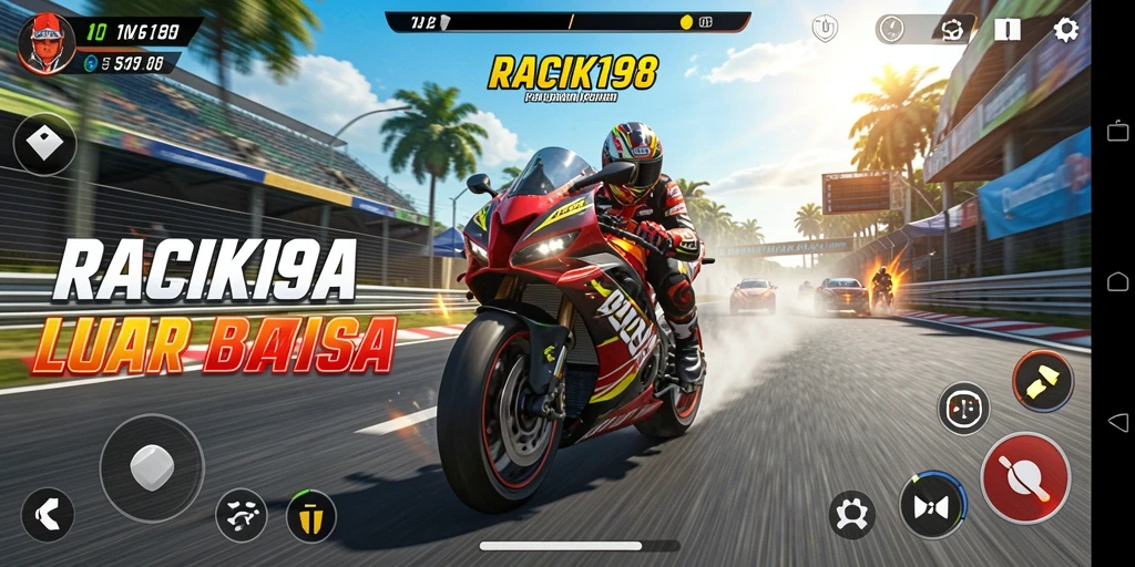 Gameplay seru dari balapan motor yang mendebarkan.