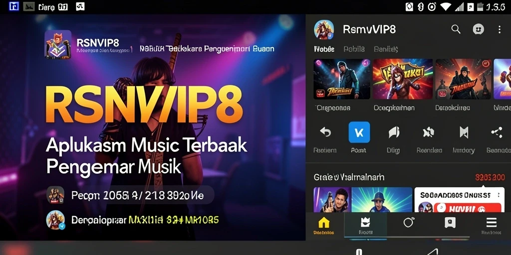 Screenshot RSNVIP8 menampilkan antarmuka pengguna saat mendengarkan musik.