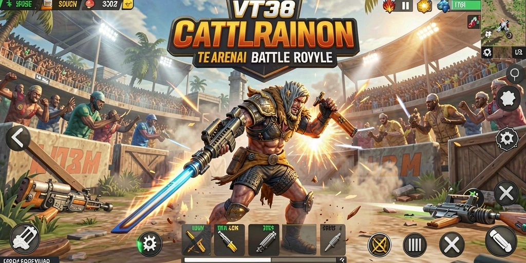 Tampilan gameplay seru dari VT38, pertarungan di arena Battle Royale.