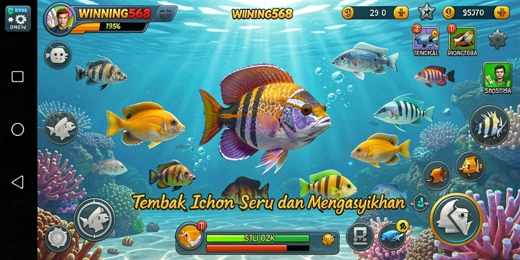 Screenshot utama WINNING568 menampilkan gameplay Tembak Ikan yang menegangkan.